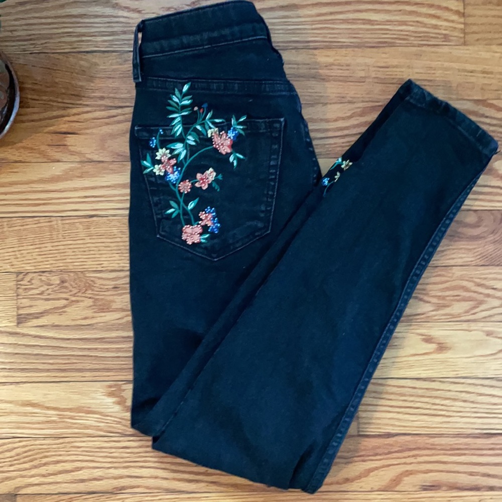 💙 Top shop Embroidered Sequence Moto Jeans Size 26